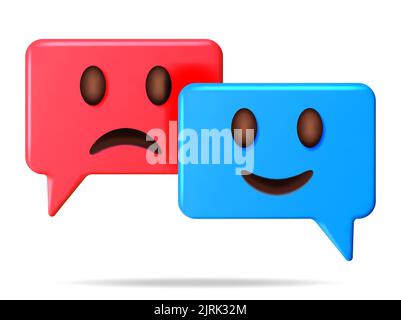 3D Emoticon heureux et triste sur la bulle de discours Illustration de Vecteur