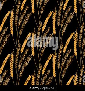 Motif sans couture avec illustration des épis de blé sur fond noir Illustration de Vecteur