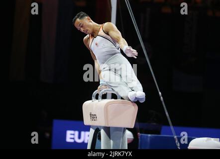 Loran de Munck des pays-Bas Médaille d'argent pendant la gymnastique artistique, le cheval de pommel masculin aux Championnats d'Europe Munich 2022 sur 21 août 2022 à Munich, Allemagne - photo Laurent Lairys / DPPI Banque D'Images