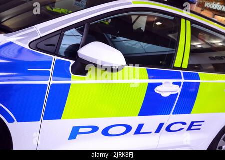 Greater Manchester véhicule de police stationné dans le centre de Manchester, Angleterre, Royaume-Uni Banque D'Images