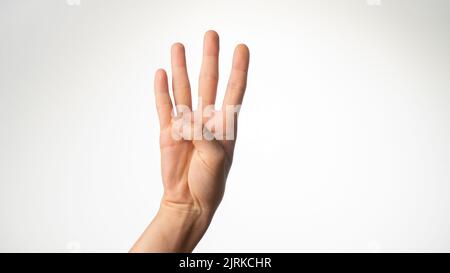 Geste des mains des femmes comptant sur les doigts quatre côté de la paume Banque D'Images