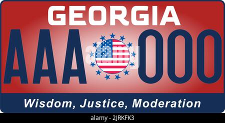 Plaques d'immatriculation de véhicule en Géorgie aux États-Unis d'Amérique, plaques de voiture. Numéros de permis de conduire de différents États américains. Imprimé vintage Illustration de Vecteur
