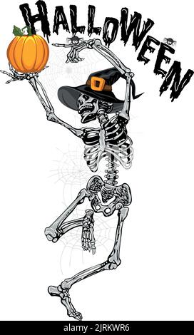 halloween dansant squelette citrouille Illustration de Vecteur