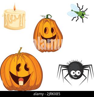 halloween composition citrouille mouche araignée bougie Illustration de Vecteur