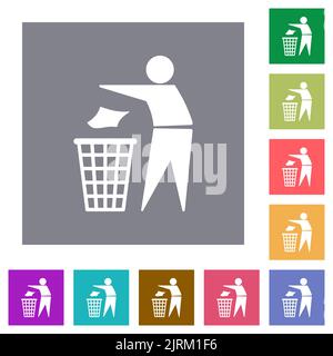 Homme ordonné Uni icônes plates sur des fonds simples carrés de couleur Illustration de Vecteur