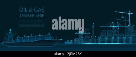 Pétrolier ou transporteur de gaz. Gros navire conçu pour transporter du GPL (gaz de pétrole liquéfié), du GNL (gaz naturel liquéfié) ou des gaz chimiques liquéfiés Illustration de Vecteur