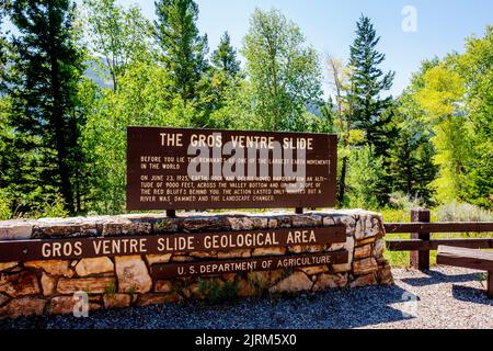 Panneau d'entrée à gros-ventre Slide, qui était un grand toboggan qui s'est produit dans le parc national de Grand Teton. Banque D'Images