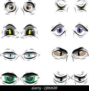 Dessin animé magnifique yeux vecteur ensemble. Yeux avec des caractères différents Illustration de Vecteur