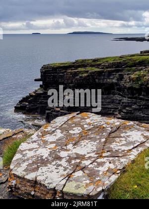 Mull, Head, Orkney, Copinsay, Horse, horizon, roche, rocher, géologie, tournière, île, îles, îles, île, côte, Littoral, littoral, Mainland, Scotlan Banque D'Images