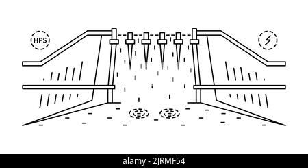 Station hydroélectrique. Énergie verte. Concept de dessin au trait. Illustration de Vecteur