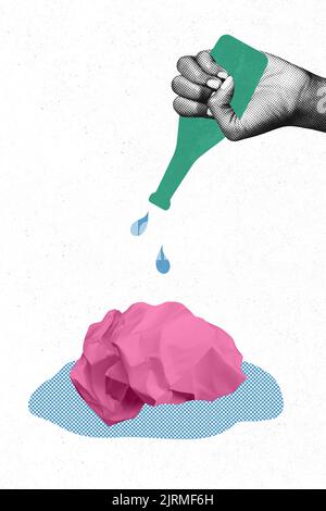 Image créative du magazine rétro 3D de papier arrosoir de bras cerveau isolé peinture arrière-plan Banque D'Images