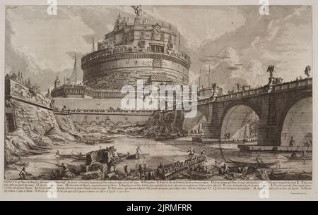 Vue sur le pont et le mausolée, construit par l'empereur Hadrien, d'Antichità romane (Antiquités romaines), vol. IV, planche IV, 1756, Rome, Par Giovanni Piranesi. Banque D'Images