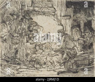 L'adoration des bergers: Avec la lampe, vers 1654, par Rembrandt van Rijn. Banque D'Images
