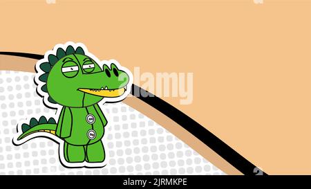 toile de fond de dessin animé d'autocollant en peluche crocodile debout au format vectoriel Illustration de Vecteur