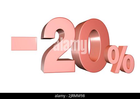 3D affiche de marketing de bannière de réduction montrant moins - 20 % de rabais Banque D'Images