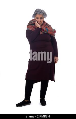 Senior woman posing on white background Banque D'Images