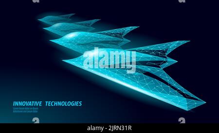 3D concept de faible poly de drone de combat. Acquisition d'une cible UAV sur le champ de bataille d'un véhicule militaire aérien sans pilote. L'armée d'un avion de drone de guerre frappe un vecteur de conflit Illustration de Vecteur