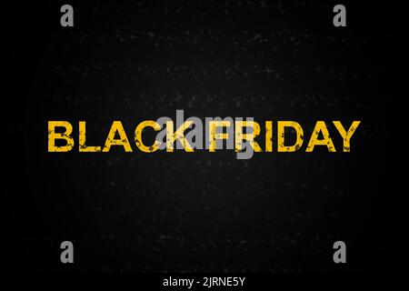 Sur un fond noir avec texture et dégradé circulaire est écrit le texte Vendredi noir en lettres jaunes avec une texture comme l'arrière-plan. Le ou le Banque D'Images