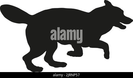 Silhouette de chien noire. Saut et course chien husky sibérien. Animaux de compagnie. Isolé sur un fond blanc. Illustration vectorielle. Illustration de Vecteur