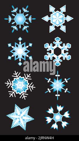 Ensemble d'icônes vectorielles illustrées de flocons de neige d'hiver. Illustration de Vecteur