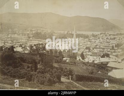 North Dunedin de Heriot Row, centre de l'église KNOX, 1870s, Dunedin, par Burton Brothers. Banque D'Images