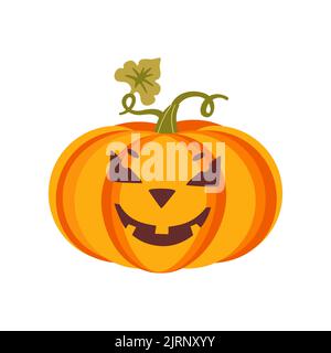 Halloween mignon citrouille symbole sinistre icône vectorielle. Halloween effrayant citrouille sourire heureux visage simple plat design. Silhouette de courge orange isolée Illustration de Vecteur