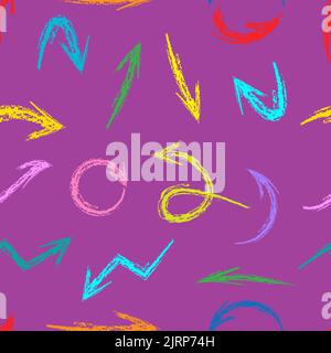 Motif sans couture avec flèches de couleur dessinées à la main sur fond violet. Illustration de Vecteur