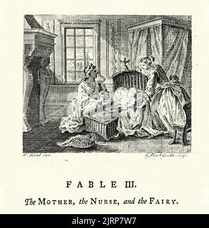 Gravure vintage de la mère, l'infirmière et la Fée, des Fables de John gay 18th siècle Banque D'Images