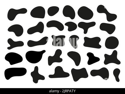 Ensemble de formes irreculaires abstraites BLOB. Goutte noire ou tache aléatoire organique ou animal simple splotch. Illustration de Vecteur