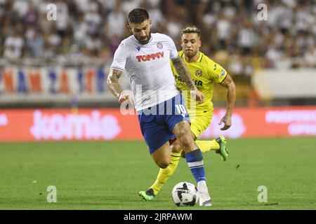 Marko Livaja de Hajduk en action lors de l'UEFA Europa Conference League Jouez au second match de la jambe entre Hajduk Split et Villarreal CF au stade Poljud sur 25 août 2022 à Split, en Croatie. Photo: Hrvoje Jelavic/PIXSELL Banque D'Images