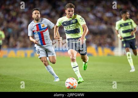 BARCELONE, ESPAGNE - AOÛT 24 : Julian Alvarez de Manchester City pendant le match amical entre le FC Barcelone et Manchester City au camp Spotify Nou sur 24 août 2022 à Barcelone, Espagne (photo de DAX Images/Orange Pictures) Banque D'Images