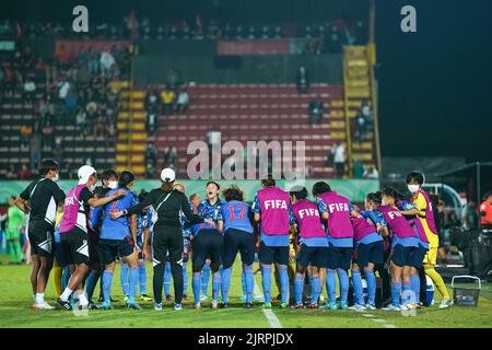 Alajuela, Costa Rica. 21st août 2022. Alajuela, Costa Rica, 21 août 2022: Teamhuddle du Japon pendant la coupe du monde FIFA U20 Womens Costa Rica 2022 quart de finale de football entre le Japon et la France à Morera Soto à Alajuela, Costa Rica. (Daniela Porcelli/SPP) crédit: SPP Sport presse photo. /Alamy Live News Banque D'Images