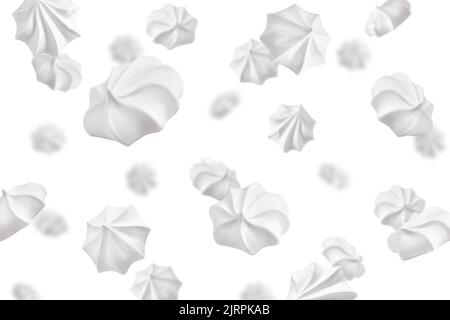 Meringue tombant, zephyr, guimauve, isolée sur fond blanc, mise au point sélective Banque D'Images