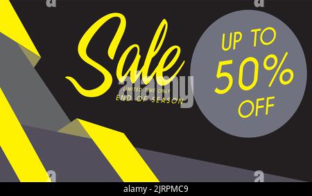 Texte jaune « jusqu'à 50 % de rabais sur les soldes » sur fond sombre Illustration de Vecteur