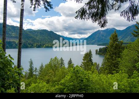 Le lac Cushman et les montagnes olympiques de l'État de Washington en juin Banque D'Images