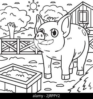 Page de coloriage d'animaux de porc pour enfants Illustration de Vecteur