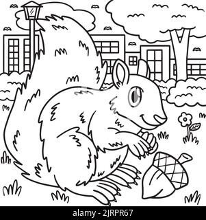 Page de coloriage d'animaux d'écureuil pour enfants Illustration de Vecteur