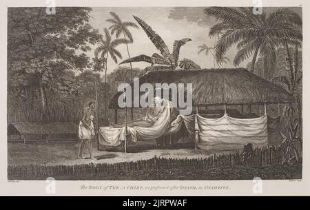 Le corps de Té, un chef, conservé après la mort, à Otaheite, 1784, par John Webber, William Byrne. Banque D'Images