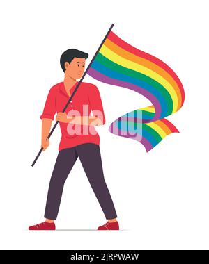 Homme tenant un drapeau arc-en-ciel pour le mouvement LGBT Illustration de Vecteur