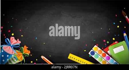 Tableau noir avec équipement scolaire coloré et espace de copie Illustration de Vecteur