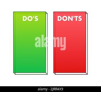 Bouton Do s et Don ts. Jeu d'éléments de logotype ronds simples et plats avec symbole de pouce vers le haut. Illustration vectorielle. Illustration de Vecteur