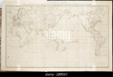 Une carte générale : présentant les découvertes faites par le Capt.n James Cook dans ce et ses voyages précédents : avec les pistes des navires sous son commandement. Tôle 1. Tiré du livre: Folio of plates to Captain Cook's Voyages, 1784, par le Lieutenant Henry Roberts RN, W Palmer, Lords Commissioners of the Admiralty. Don de Charles Rooking carter. Banque D'Images