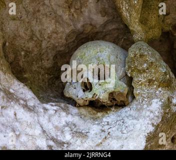 Indonésie, 13 juin 2022 - les crânes des grottes Burial de Londres gardent les cercueils des morts pendant des centaines d'années. Banque D'Images