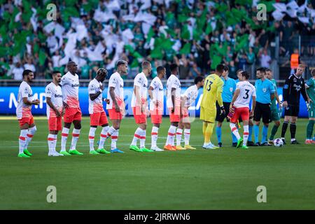 Viborg, Danemark. 25th août 2022. Les joueurs de West Ham entrent sur le terrain pour le match de qualification de l'UEFA Europa Conference League entre Viborg FF et West Ham à l'Energi Viborg Arena de Viborg. (Crédit photo : Gonzales photo/Alamy Live News Banque D'Images