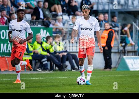 Viborg, Danemark. 25th août 2022. Gianluca Scalacca (7) de West Ham vu lors du match de qualification de l'UEFA Europa Conference League entre Viborg FF et West Ham à l'Energi Viborg Arena de Viborg. (Crédit photo : Gonzales photo/Alamy Live News Banque D'Images