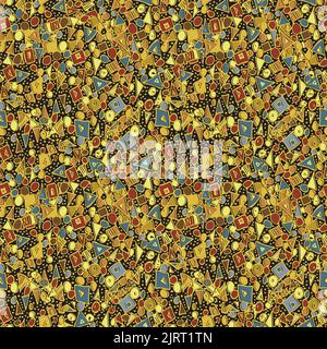 Or noir rouge mosaïque vector fond de motif sans couture. Décor de style médiéval incrusté, effet bijou, dense et texturé. Formes irrégulières dessinées à la main Illustration de Vecteur