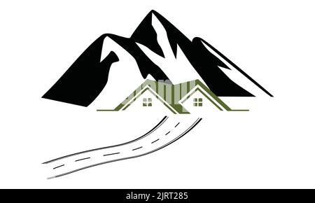 Paysage rural paysage panorama de campagne pâturages. Petite maison verte au sous-sol de petites collines. Illustration d'esquisse vectorielle Illustration de Vecteur