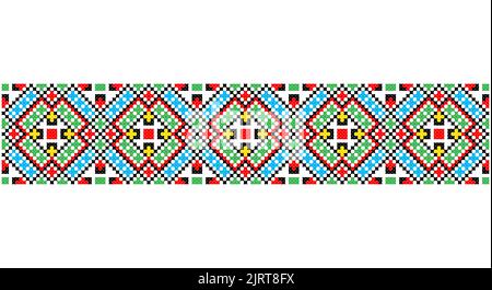 Bien brodée comme le vieux motif ethnique de point de croix fait main Ukraine. Déco serviette ukrainienne, rushnyk appelé, vecteur. Illustration de Vecteur