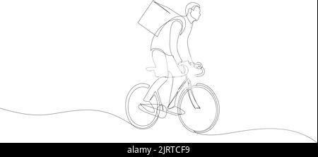 Dessin de ligne continu de l'homme de livraison sur la moto. Illustration vectorielle Illustration de Vecteur