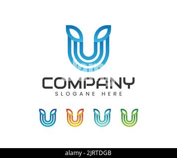 Design élégant avec logo « U Letter Leaf », style Monogramme Outline plat et Vector minimaliste Illustration de Vecteur